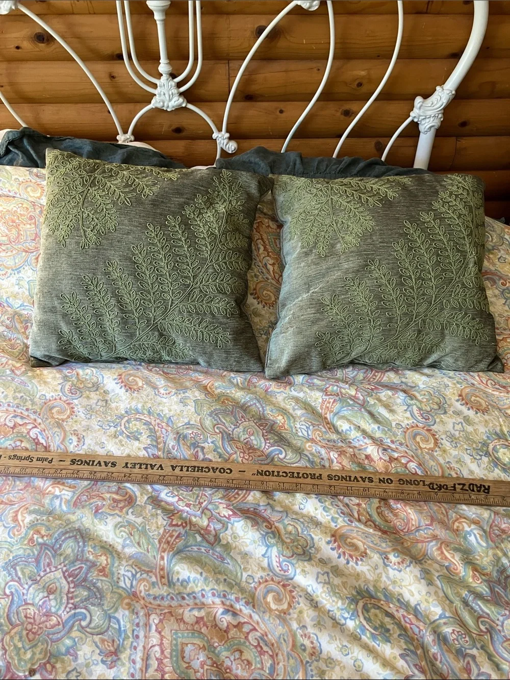 Embroidered fern pillows cottagecore natural home green set of 2 throw pillows